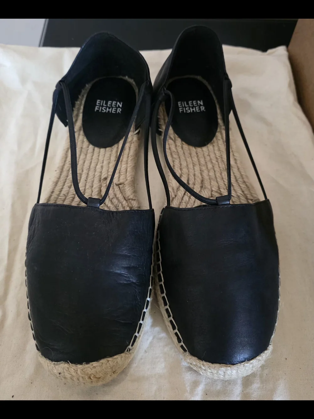 Eileen Fisher Black Leather Slingback Espadrilles